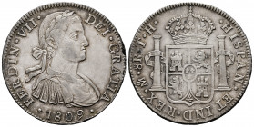 Ferdinand VII (1808-1833). 8 reales. 1809. Mexico. TH. (Cal-1308). Ag. 26,87 g. Imaginary bust. Choice VF. Est...250,00. 

Spanish Description: Fern...