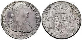 Ferdinand VII (1808-1833). 8 reales. 1810. Mexico. HJ. (Cal-1314). Ag. 26,80 g. Imaginary bust. lightly rubbed. Est...100,00. 

Spanish Description:...