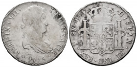 Ferdinand VII (1808-1833). 8 reales. 1815. Potosí. PJ. (Cal-1379). Ag. 26,75 g. F. Est...40,00. 

Spanish Description: Fernando VII (1808-1833). 8 r...