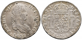 Ferdinand VII (1808-1833). 8 reales. 1822. Potosí. PJ. (Cal-1386). Ag. 26,95 g. Minor punch mark on obverse. VF/Choice VF. Est...90,00. 

Spanish De...