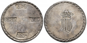 Ferdinand VII (1808-1833). 5 pesetas. 1809. Tarragona. (Cal-1429). Ag. 26,43 g. Choice VF. Est...200,00. 

Spanish Description: Fernando VII (1808-1...