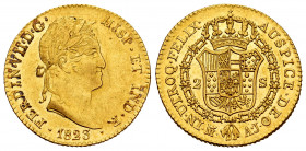 Ferdinand VII (1808-1833). 2 escudos. 1823. Madrid. AJ. (Cal-1629). Au. 6,73 g. It retains some minor luster. Very scarce. Almost XF/XF. Est...600,00....