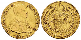 Ferdinand VII (1808-1833). 2 escudos. 1809. Sevilla. CN. (Cal-1667). Au. 6,71 g. First bust. Scarce. VF. Est...400,00. 

Spanish Description: Fernan...