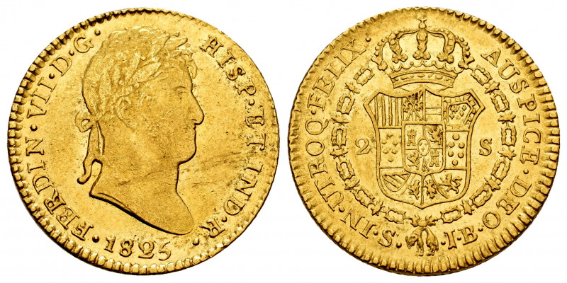 Ferdinand VII (1808-1833). 2 escudos. 1825. Sevilla. JB. (Cal-1683). Au. 6,75 g....