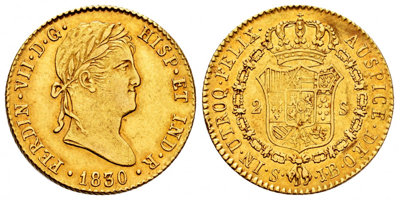 Ferdinand VII (1808-1833). 2 escudos. 1830. Sevilla. JB. (Cal-1688). Au. 6,75 g....