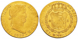 Ferdinand VII (1808-1833). 4 escudos. 1820. Madrid. GJ. (Cal-1716). Au. 13,44 g. Almost VF. Est...750,00. 

Spanish Description: Fernando VII (1808-...