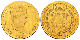 Ferdinand VII (1808-1833). 4 escudos. 1820. Madrid. GJ. (Cal-1716). Au. 13,49 g. Minor hairlines. It retains some minor luster. Almost XF/XF. Est...75...