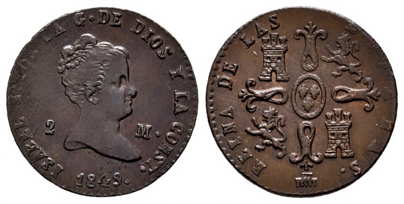 Elizabeth II (1833-1868). 2 maravedis. 1849. Segovia. (Cal-61). Ae. 2,06 g. Choi...