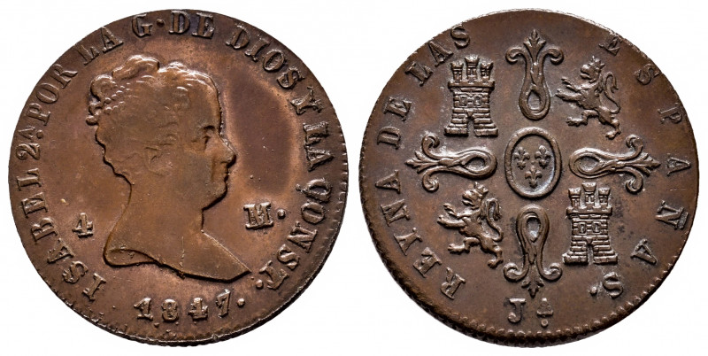 Elizabeth II (1833-1868). 4 maravedis. 1847. Jubia. (Cal-73). Ae. 5,00 g. Almost...