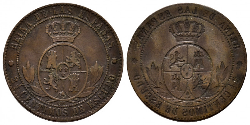 Elizabeth II (1833-1868). 2 1/2 centimos de escudo. Barcelona. OM. Ae. 6,20 g. I...