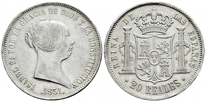 Elizabeth II (1833-1868). 20 reales. 1851. Madrid. (Cal-593). Ag. 25,90 g. Minor...