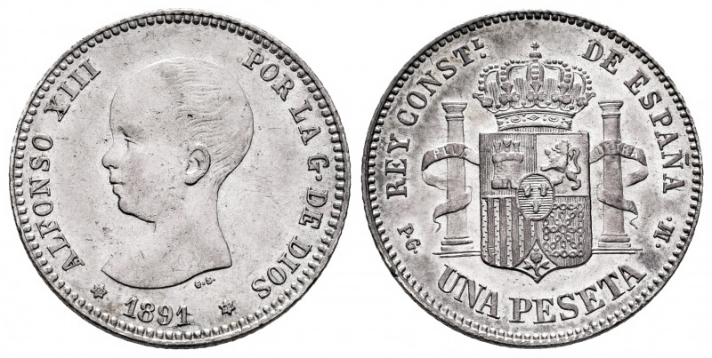 Centenary of the Peseta (1868-1931). Alfonso XIII (1886-1931). 1 peseta. 1891 *1...