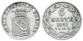 Germany. 6 Grote. 1861. Bremen. (Jaeger-23). (AKS-7). (Km-245). Ag. 2,85 g. Choice VF. Est...60,00. 

Spanish Description: Alemania. 6 Grote. 1861. ...