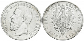 Germany. Friedrich I. 5 mark. 1875 G. Baden. (Jaeger-27). Ag. 27,46 g. Almost VF. Est...50,00. 

Spanish Description: Alemania. Friedrich I. 5 mark....