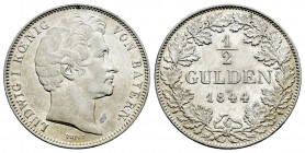 Germany. Bayern. Ludwig I. 1/2 gulden. 1844. (Jaeger-61). (AKS-79). Ag. 5,33 g. Original luster. Small planchet flaw on obverse. Scarce in this grade....