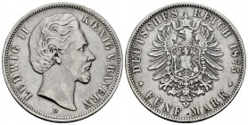 Germany. Bayern. Ludwig II. 5 mark. 1875. München. D. (Jaeger-42). (AKS-194). (Km-896). Ag. 27,39 g. VF. Est...100,00. 

Spanish Description: Aleman...