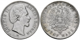 Germany. Bayern. Ludwig II. 5 mark. 1876. München. D. (Jaeger-42). (AKS-194). (Km-896). Ag. 27,53 g. VF. Est...100,00. 

Spanish Description: Aleman...