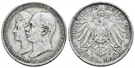 Germany. Friedrich Franz II. 2 mark. 1904. Mecklenburg-Schwerin. Berlín A. (Jaeger-86). Ag. 11,08 g. Hairlines on obverse. Almost VF/VF. Est...45,00. ...