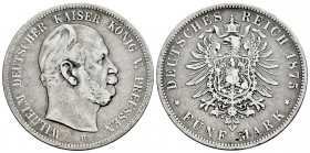 Germany. Prussia. Wilhelm I. 5 mark. 1875. Hannover. B. (Jaeger-97). Ag. 27,31 g. VF. Est...40,00. 

Spanish Description: Alemania. Prussia. Wilhelm...
