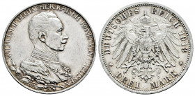Germany. Prussia. Wilhelm II. 3 mark. 1913. Berlin. A. (Jaeger-112). Ag. 16,67 g. Lightly toned. It retains some minor luster. Almost XF/XF. Est...40,...
