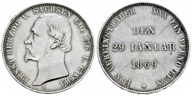 Germany. Saxe-Colburg-Gotha. Ernst II. 1 thaler. 1869. B. (Km-152). (Dav-827). Ag. 18,42 g. Cleaned. Choice VF. Est...120,00. 

Spanish Description:...