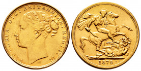 Australia. Victoria Queen. 2 pounds. 1879. Melbourne. M. Au. 16,00 g. Fantasy issue of 17 kt. Mint state. Est...600,00. 

Spanish Description: Austr...