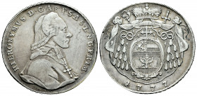 Austria. Salzburg. Hieronymus Graf Colloredo. 1 thaler. 1777. M. (Km-435). (Dav-1263). Ag. 27,63 g. Scarce. Choice VF. Est...150,00. 

Spanish Descr...