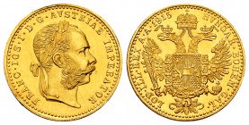Austria. Franz Joseph I. Dukat. 1915. (Fried-493). (Km-2815). Au. 3,50 g. Re-struck. Mint state. Est...180,00. 

Spanish Description: Austria. Franz...