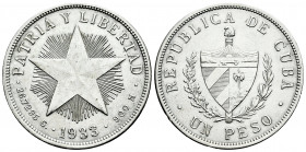 Cuba. 1 peso. 1933. (Km-15.2). Ag. 26,70 g. Choice VF/Almost XF. Est...50,00. 

Spanish Description: Cuba. 1 peso. 1933. (Km-15.2). Ag. 26,70 g. MBC...