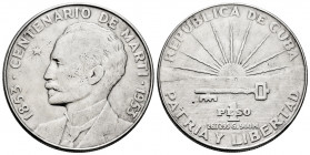Cuba. 1 peso. 1953. (Km-29). Ag. 26,71 g. Centenary of the Birth of José Martí. Minor nicks. Choice VF. Est...35,00. 

Spanish Description: Cuba. 1 ...