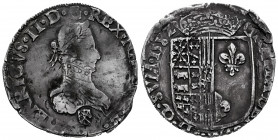 France. Enrique III de Navarra, II de Bearn. 1 franc. 1582. Bd.598 (8 f.) - PA.3479 (74/18). Ag. 13,32 g. Scarce. Almost VF. Est...150,00. 

Spanish...