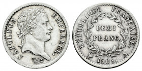 France. Napoleón I. 1/2 franc. 1808. Paris. A. (Gad-398). Ag. 2,50 g. Almost XF. Est...70,00. 

Spanish Description: Francia. Napoleón I. 1/2 franc....