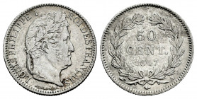 France. Louis Philippe I. 50 centimes. 1847. Paris. A. (Gad-410). Ag. 2,47 g. Choice VF. Est...55,00. 

Spanish Description: Francia. Louis Philippe...
