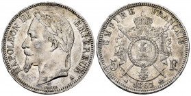 France. Napoleon III. 5 francs. 1867. Paris. A. (Gad-739). (Km-799.1). Ag. 24,89 g. Minor nicks on edge. Choice VF. Est...50,00. 

Spanish Descripti...