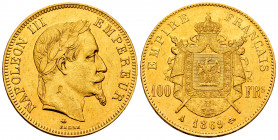 France. Napoleon III. 100 francs. 1869. Paris. A. (Km-802.1). (Fried-581). Ag. 32,21 g. Minor marks. XF. Est...1800,00. 

Spanish Description: Franc...