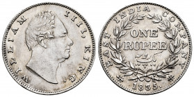British India. William IV. 1 rupee. 1835. Mumbai. (Km-450.1). Ag. 11,68 g. Without initials on the neck. Rare. XF. Est...180,00. 

Spanish Descripti...