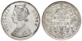 British India. Victoria Queen. 1 rupee. 1862. Mumbai. (Km-473.1). Ag. 11,63 g. Hairlines. Almost XF/XF. Est...70,00. 

Spanish Description: India Br...