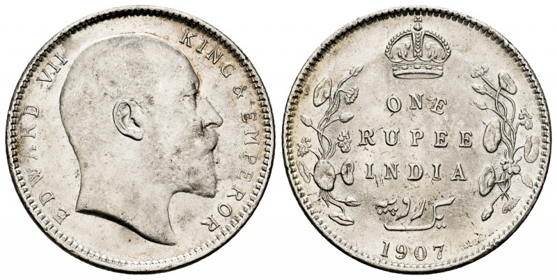 British India. Edward VII. 1 rupee. 1907. Calcutta. (Km-508). Ag. 11,93 g. It re...