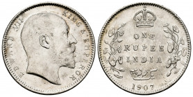 British India. Edward VII. 1 rupee. 1907. Calcutta. (Km-508). Ag. 11,93 g. It retains some minor luster. XF. Est...50,00. 

Spanish Description: Ind...