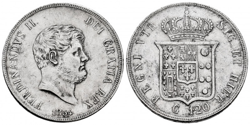 Italy. Ferdinando II. 120 grana. 1854. Naples. (Mir-503/3). (Km-370). Ag. 27,49 ...