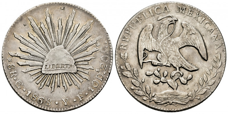 Mexico. 8 reales. 1868. Guanajuato. YF. (Km-377.8). Ag. 26,90 g. Small chop mark...