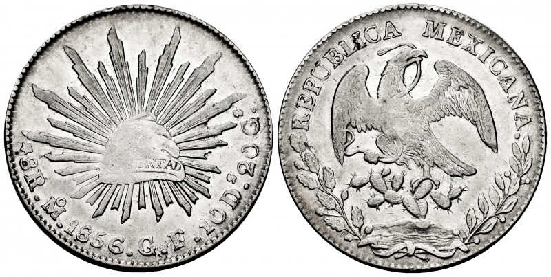 Mexico. 8 reales. 1856. Mexico. GF. (Km-377.10). Ag. 27,19 g. Choice VF. Est...5...