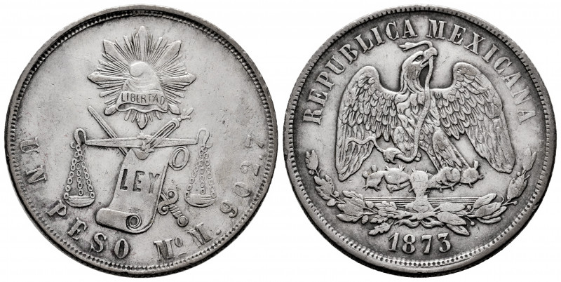 Mexico. 1 peso. 1873. Mexico. M. (Km-408.5). Ag. 26,91 g. Choice VF. Est...50,00...