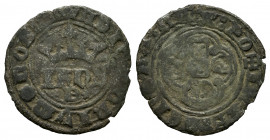 Portugal. D. Joao I (1385-1433). 1/2 real of 10 Soldos. Évora. (Gomes-23.02 var). Anv.: + ADIVTORIVM ✿ NOSTR. Ve. 0,88 g. Mintmark E inverted *Ǝ*. app...