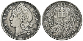 Central America Republic. 1 peso. 1897. Paris. A. (Km-16). Ag. 24,98 g. Toned. Choice VF. Est...60,00. 

Spanish Description: Repbública Centroaméri...