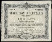 100 reales de vellon. 1870. (Ed-197). May 30, I Peilz tour issue. Series A. Dry stamp. Slight bend. XF. Est...120,00. 

Spanish Description: 100 rea...