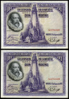 100 pesetas. 1928. Madrid. (Ed-355). August 15, Spanish Bank of the Island of Cuba. Without serie. Correlative pair. Central bend in both of them. XF....