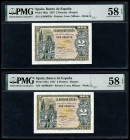 2 pesetas. 1937. Burgos. (Ed-426). October 12, Arch of Santa Maria and Burgos Cathedral. Serie A. Correlative pair. Slabbed by PMG as Choice About Unc...