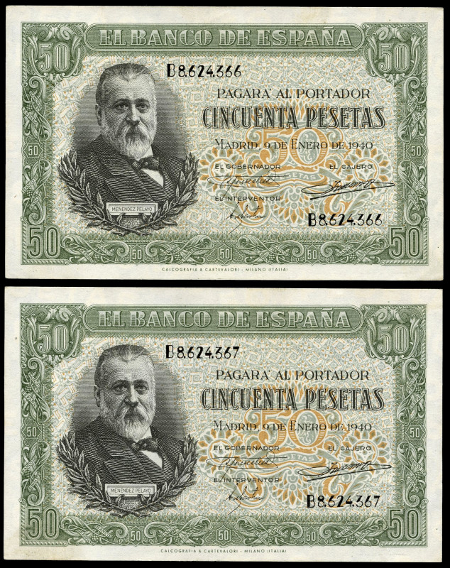 50 pesetas. 1940. Madrid. (Ed-437a). January 9, Marcelino Menéndez Pelayo. Serie...