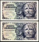5 pesetas. 1947. Madrid. (Ed-454). April 12, Seneca's head. Without serie. Correlative pair. Almost MS. Est...180,00. 

Spanish Description: 5 peset...